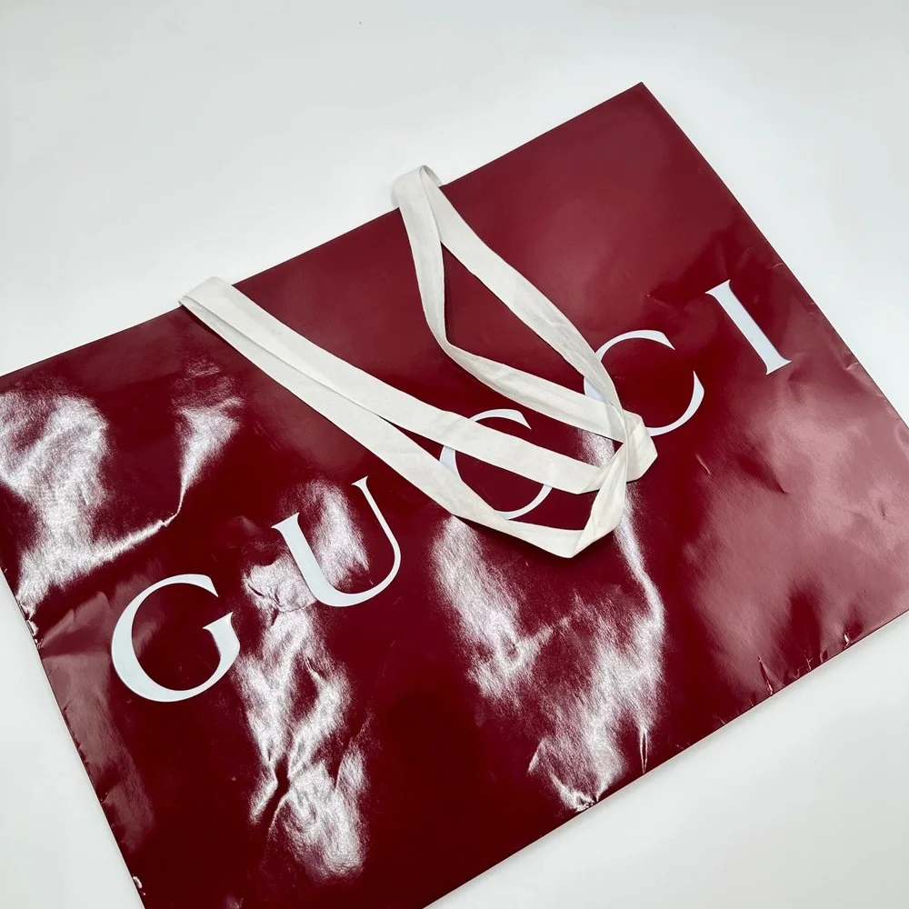 Gucci Shopping Bag Large Burgundy Excellent Glossy Gift Tote Authentic